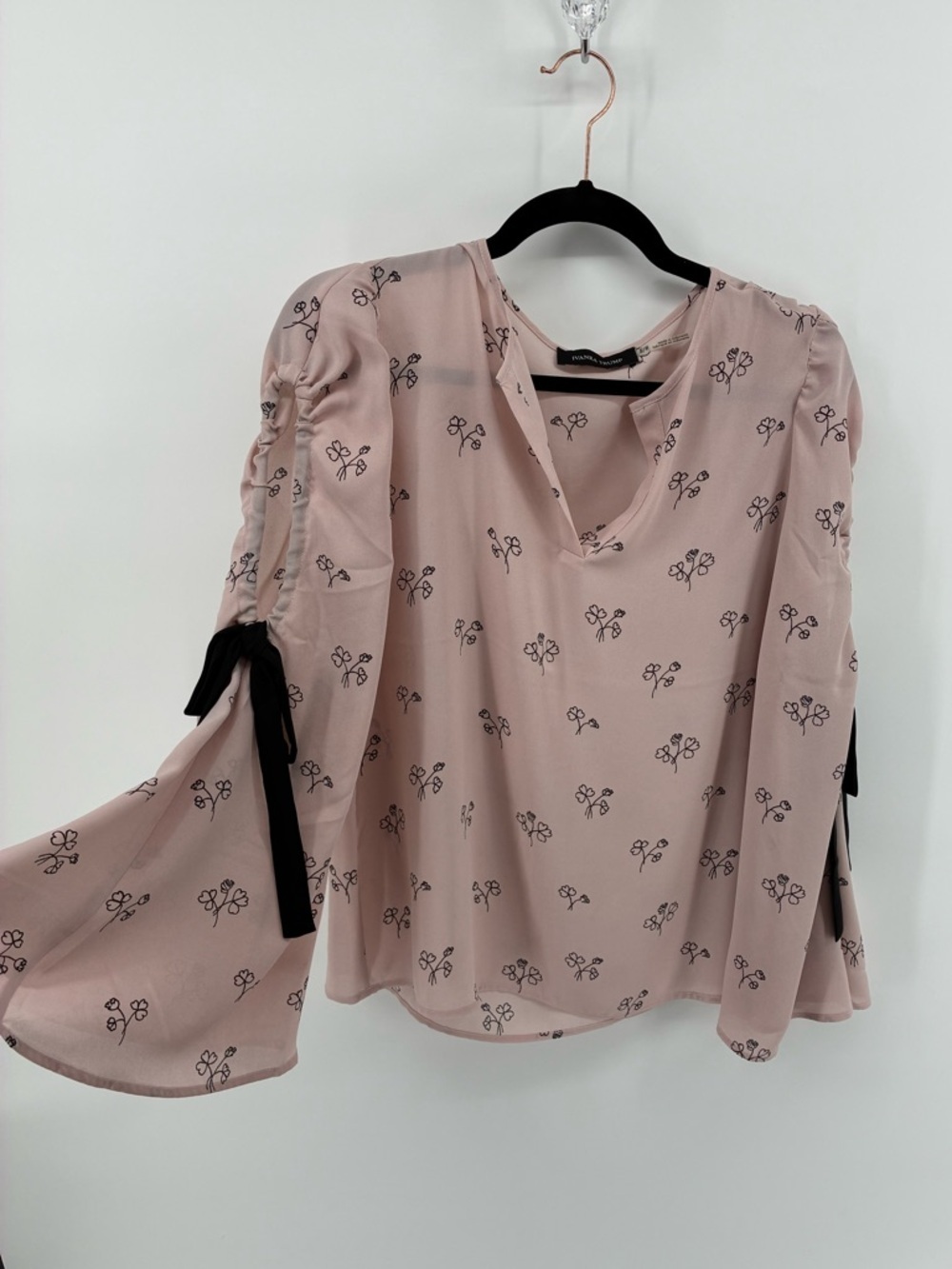 Ivanka Trump Blush Pink Floral Tie-Sleeve Blouse